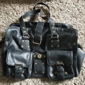 O'neill punk rock studded buckle leather bag black